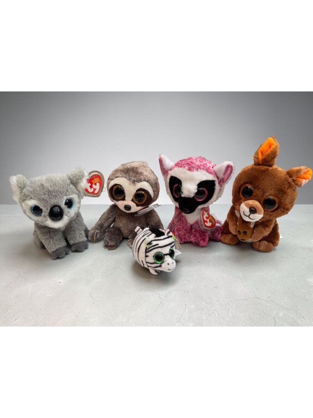 Ty Beanie Babies & Boos Plush Toy Bundle - Koala Sloth Lemur Kangaroo Zebra - Ad